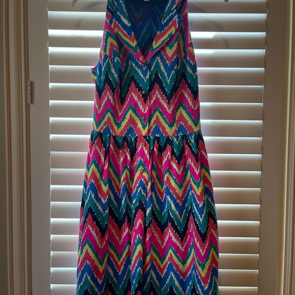Lilly Pulitzer Sherlynn Dress Hearts A Flutter Chevron Print Multicolor Sundress